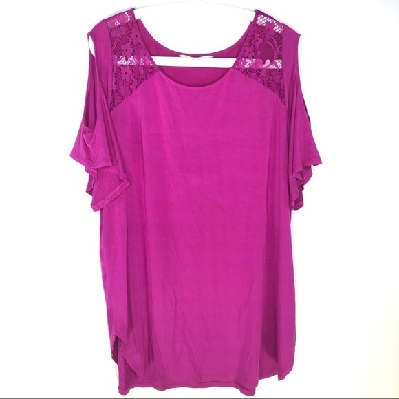 Bianca Nygard Cold Shoulder Raspberry Lace Top - Picture 5 of 8